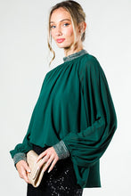 Hunter Green Rhinestone Detail Blouse Top