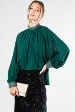 Hunter Green Rhinestone Detail Blouse Top