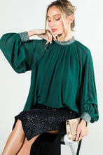 Hunter Green Rhinestone Detail Blouse Top