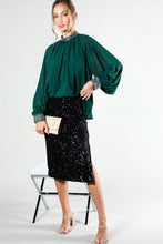 Hunter Green Rhinestone Detail Blouse Top