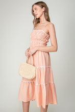 Orange Sleeveless Halter Neck Stripe Tiered Midi Dress