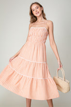 Orange Sleeveless Halter Neck Stripe Tiered Midi Dress