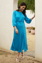 Azure Blue Midi Sleeve Front Slit Dress