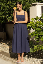 Navy Sleeveless Midi Dress With Back Criss Cross Tie