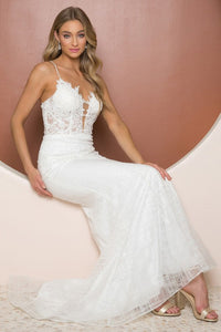 White Shoulder Straps Lace Top Mermaid Wedding Dress