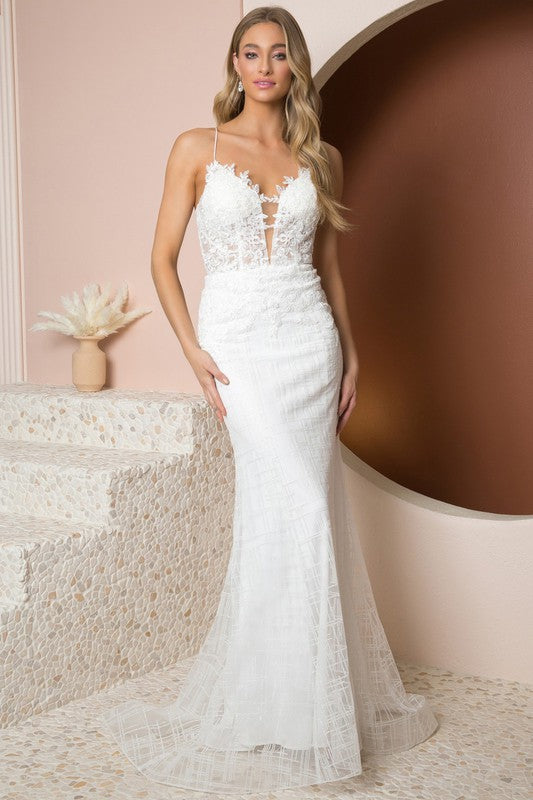 White Shoulder Straps Lace Top Mermaid Wedding Dress