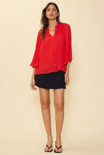 Coral Red Pleated Smocked Detail Top