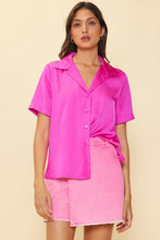 Hot Pink Recycled Satin Button Down Short Sleeve Shirt