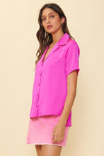 Hot Pink Recycled Satin Button Down Short Sleeve Shirt