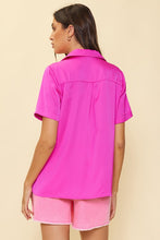 Hot Pink Recycled Satin Button Down Short Sleeve Shirt