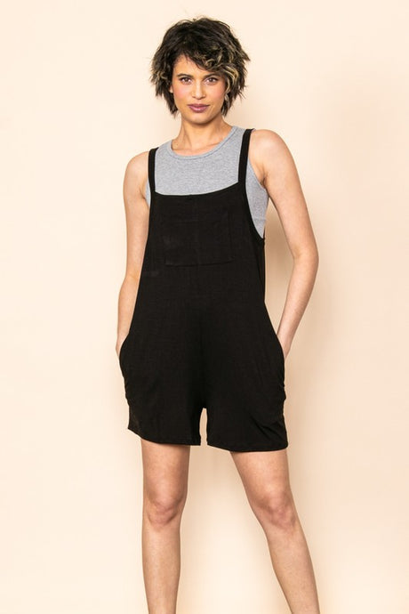 Black Pocket Detailed Shortall Romper