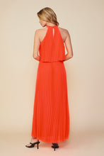 Neon Orange Sleeveless Halterneck Pleated Maxi Dress