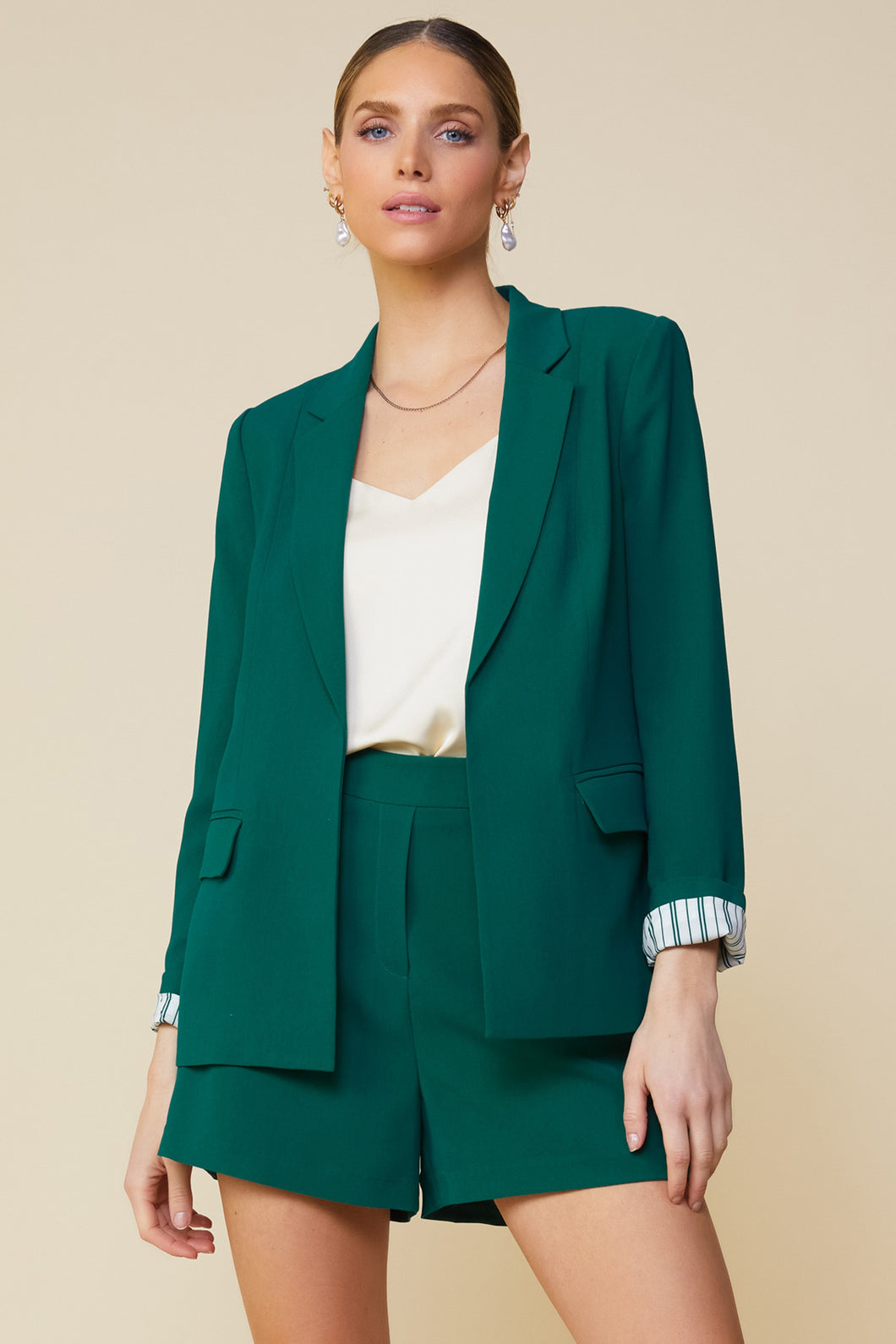 Gemstone Green Long Sleeve Welt Pocket Blazer