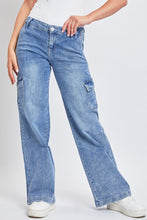 Medium Wash Junior Low Rise Straight Leg Cargo Skate Jeans
