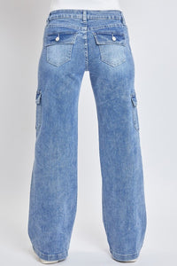 Medium Wash Junior Low Rise Straight Leg Cargo Skate Jeans