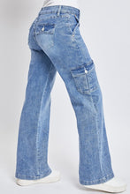 Medium Wash Junior Low Rise Straight Leg Cargo Skate Jeans