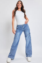 Medium Wash Junior Low Rise Straight Leg Cargo Skate Jeans