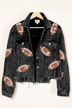 Black Football Sequin Embroidery Washed Corduroy Jacket