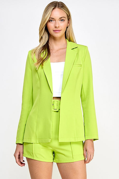 Lime Long Sleeve Blazer With Short Set