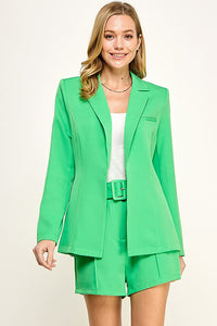 Apple Green Long Sleeve Blazer With Short Set