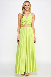 Lime Halter Neck Jumpsuit With Pleated Bottom