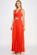 Red Halter Neck Jumpsuit With Pleated Bottom