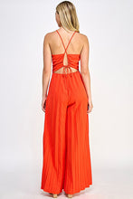 Red Halter Neck Jumpsuit With Pleated Bottom