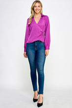 Orchid Long Sleeve Wrap Top With Buckle Trim