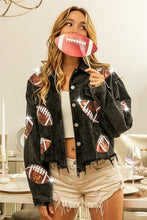 Black Football Sequin Embroidery Washed Corduroy Jacket