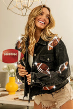 Black Football Sequin Embroidery Washed Corduroy Jacket