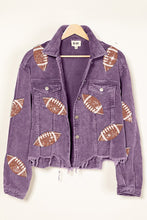 Purple Football Sequin Embroidery Washed Corduroy Jacket