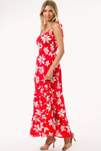 Red Floral Print Ruffled Maxi Summer Dress