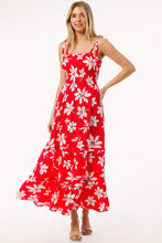 Red Floral Print Ruffled Maxi Summer Dress