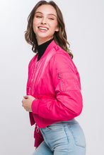Fuchsia Zip Up Bomber Jacket With Sleeve Zipper Detail