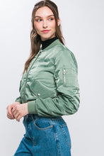 Grass Green Zip Up Bomber Jacket With Sleeve Zipper Detail