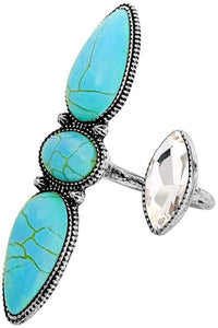 Turquoise Western Concho Gemstone Glass Crystal Cuff Ring