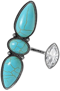 Turquoise Western Concho Gemstone Glass Crystal Cuff Ring