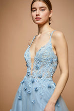 Dusty Blue Sleeveless Deep V Neck A Line Gown