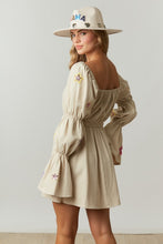 Corduroy Dress With Puff Sleeves And Star Sequins