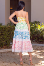 Multi Color Printed Color Block Lace Trim Long Dress