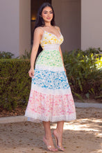 Multi Color Printed Color Block Lace Trim Long Dress
