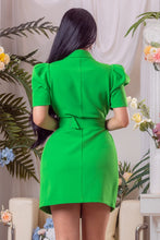 Green Solid Blazer Mini Dress