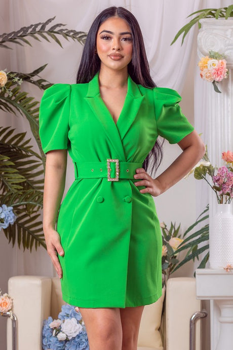 Green Solid Blazer Mini Dress
