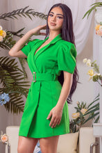 Green Solid Blazer Mini Dress