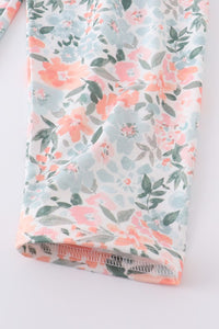 Green Floral Print Ruffle Girl Jumpsuit