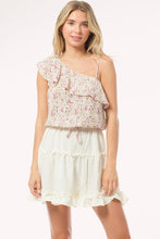 Floivory Ditsy Floral Print One Shoulder Ruffle Top