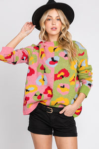 Pink/Green Animal Printed Sweater Top
