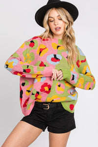 Pink/Green Animal Printed Sweater Top