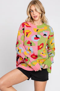 Pink/Green Animal Printed Sweater Top