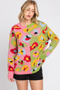 Pink/Green Animal Printed Sweater Top